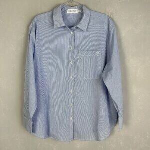 Calvin Klein women size XL button up shirt oversized blue striped lightweight